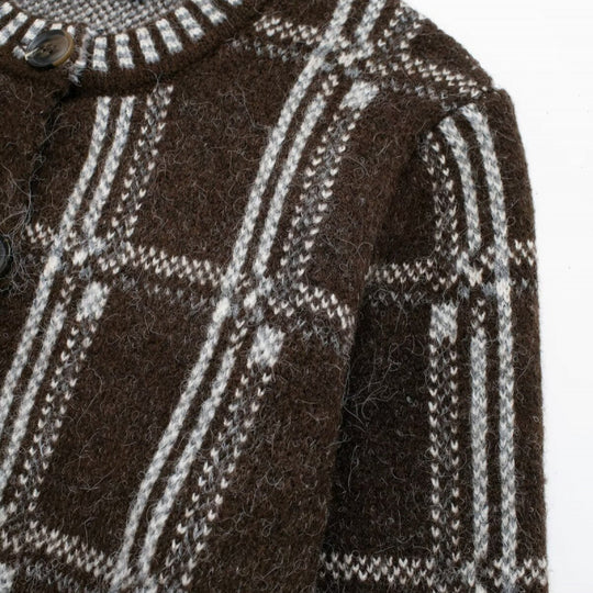 Damen Strickjacke mit modernem Karomuster und Knopfverschluss EB