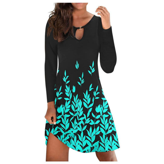 Damen Freizeitkleid mit stylischem V-Ausschnitt und buntem Floralprint EB