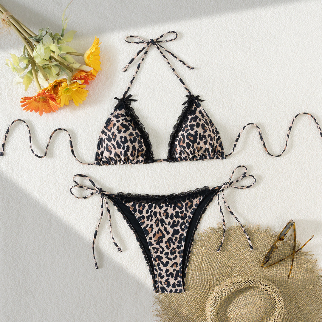 Damen Triangel-Bikini mit Spitzendetails und verstellbaren Trägern EB