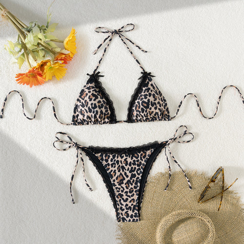 Damen Triangel-Bikini mit Spitzendetails und verstellbaren Trägern EB