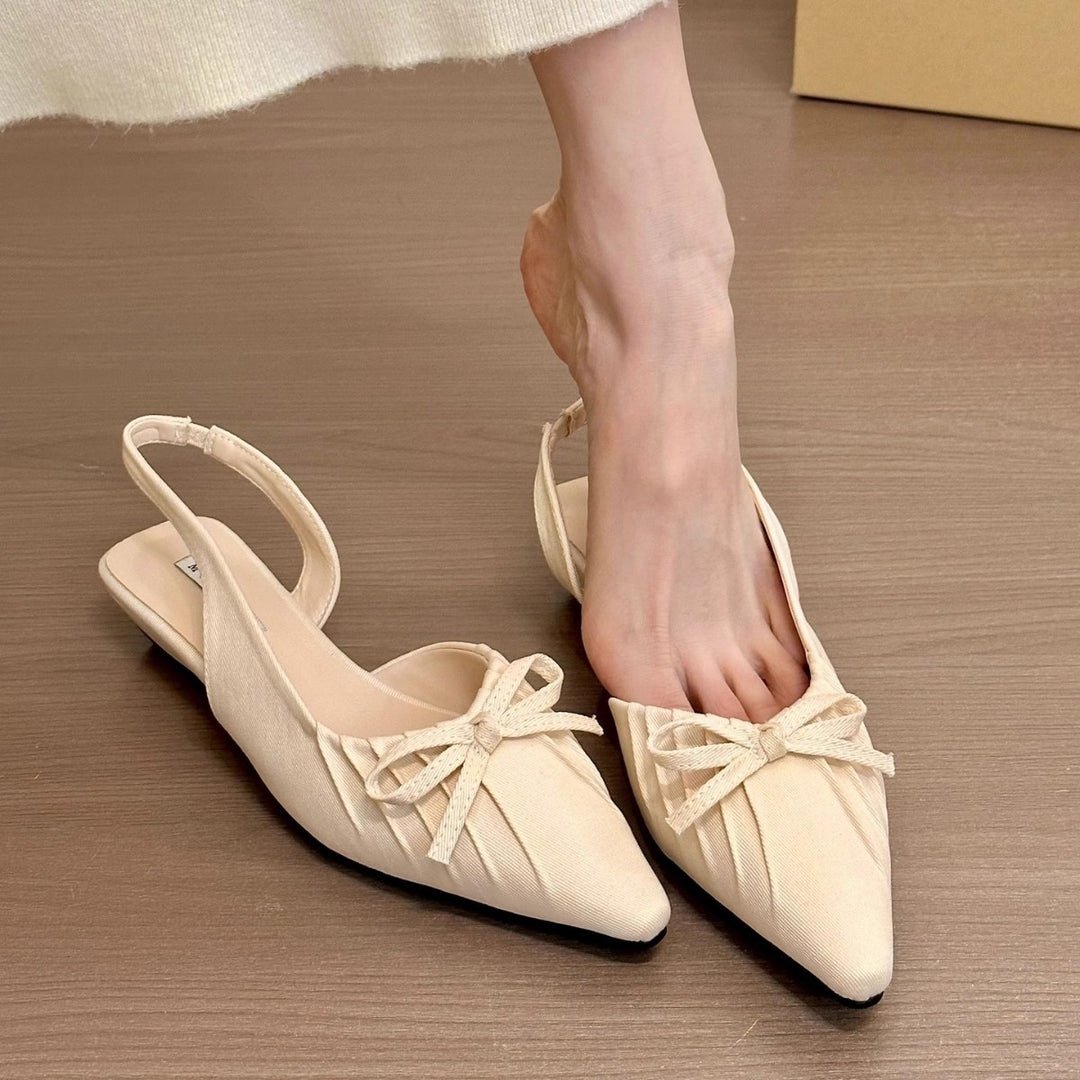 Damen elegante Sling-Ballerinas mit dekorativen Schleifen und flachem Absatz EB