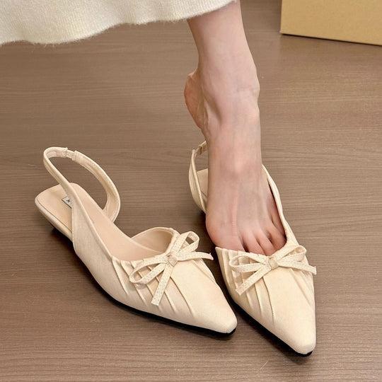 Damen elegante Sling-Ballerinas mit dekorativen Schleifen und flachem Absatz EB