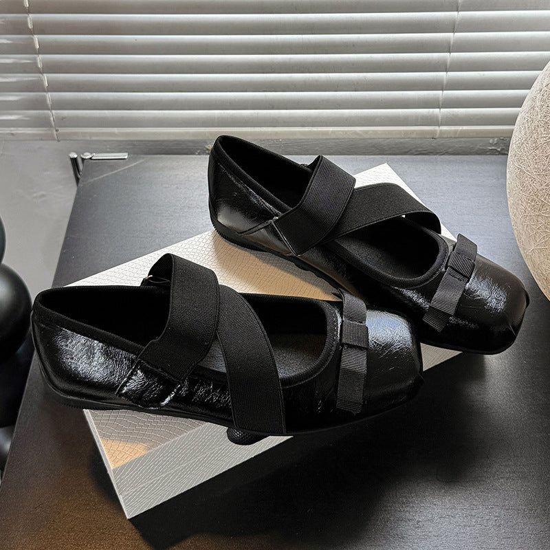 Damen Ballerinas mit elastischen Riemen und dekorativer Schleifen-Applikation EB