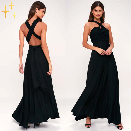 Damen elegantes Rundhals-Maxikleid mit variablen Trägeroptionen und fließendem Schnitt EB