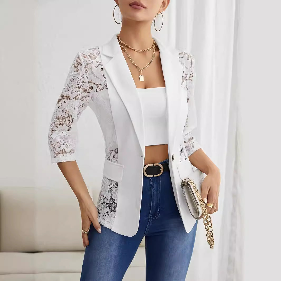 Damen Blazer mit Spitzenärmel und eleganter Passform EB