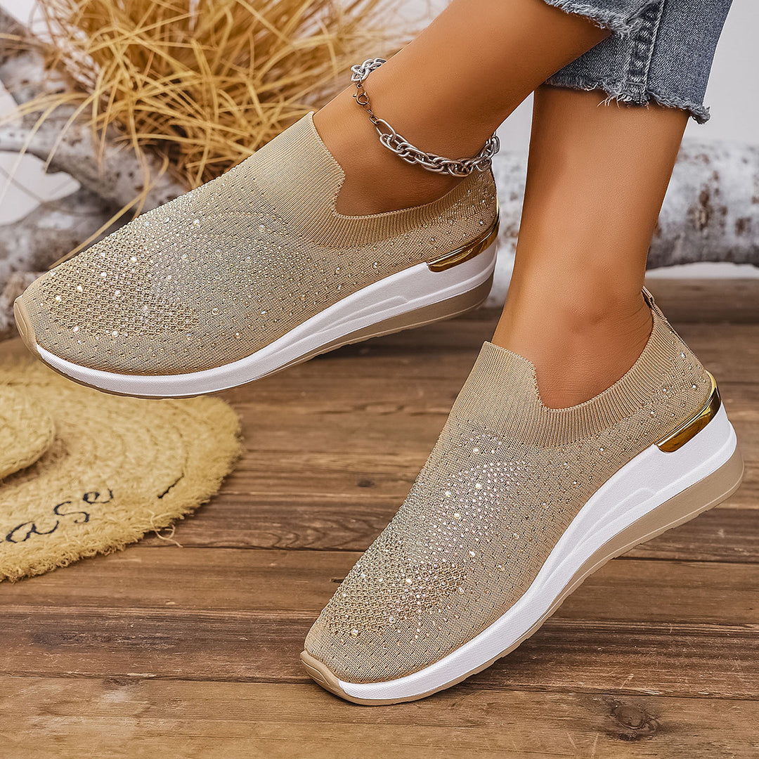 Damen Modische Slip-On Sneakers mit funkelndem Design und dämpfender Sohle EB