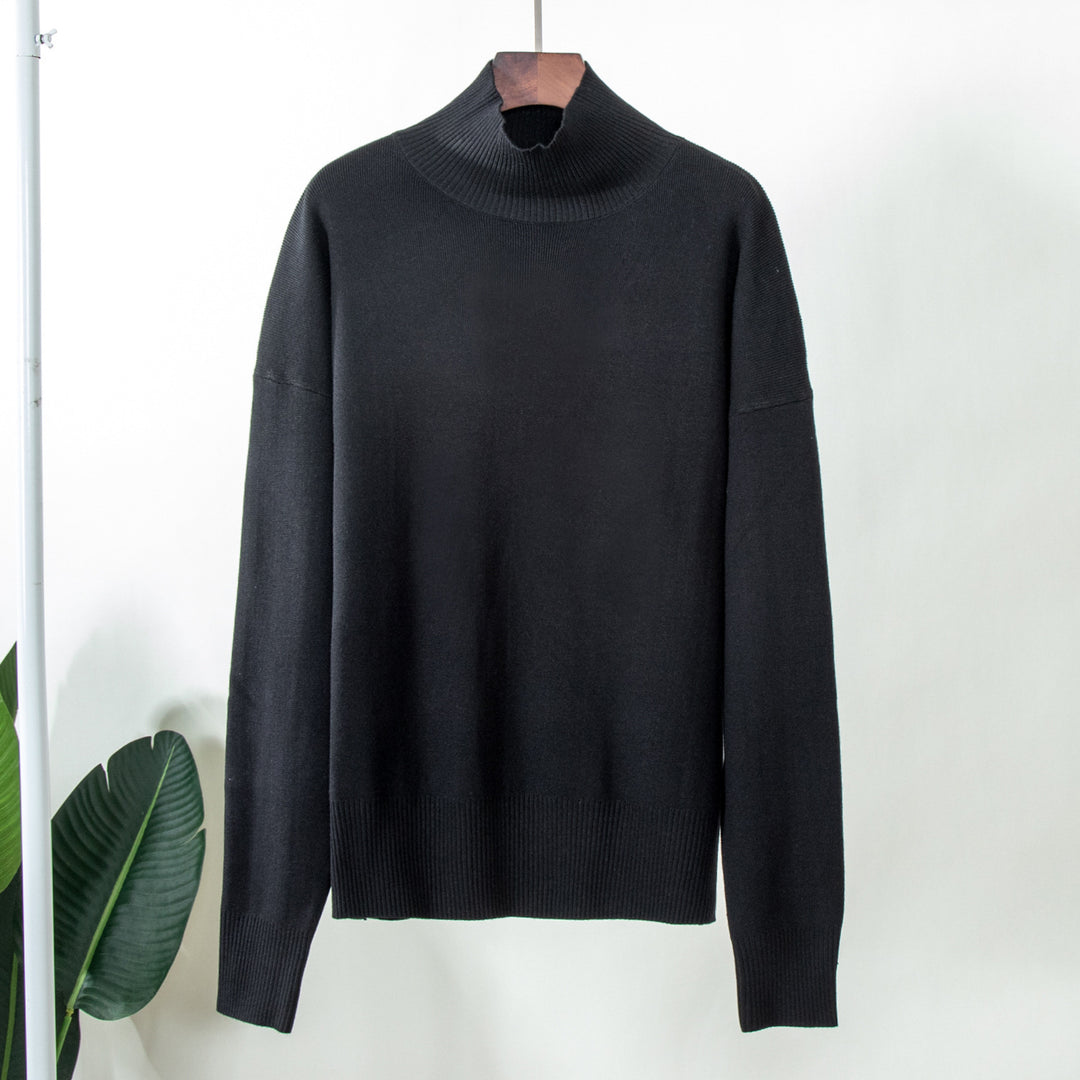 Damen eleganter Strickpullover mit hohem Kragen EB