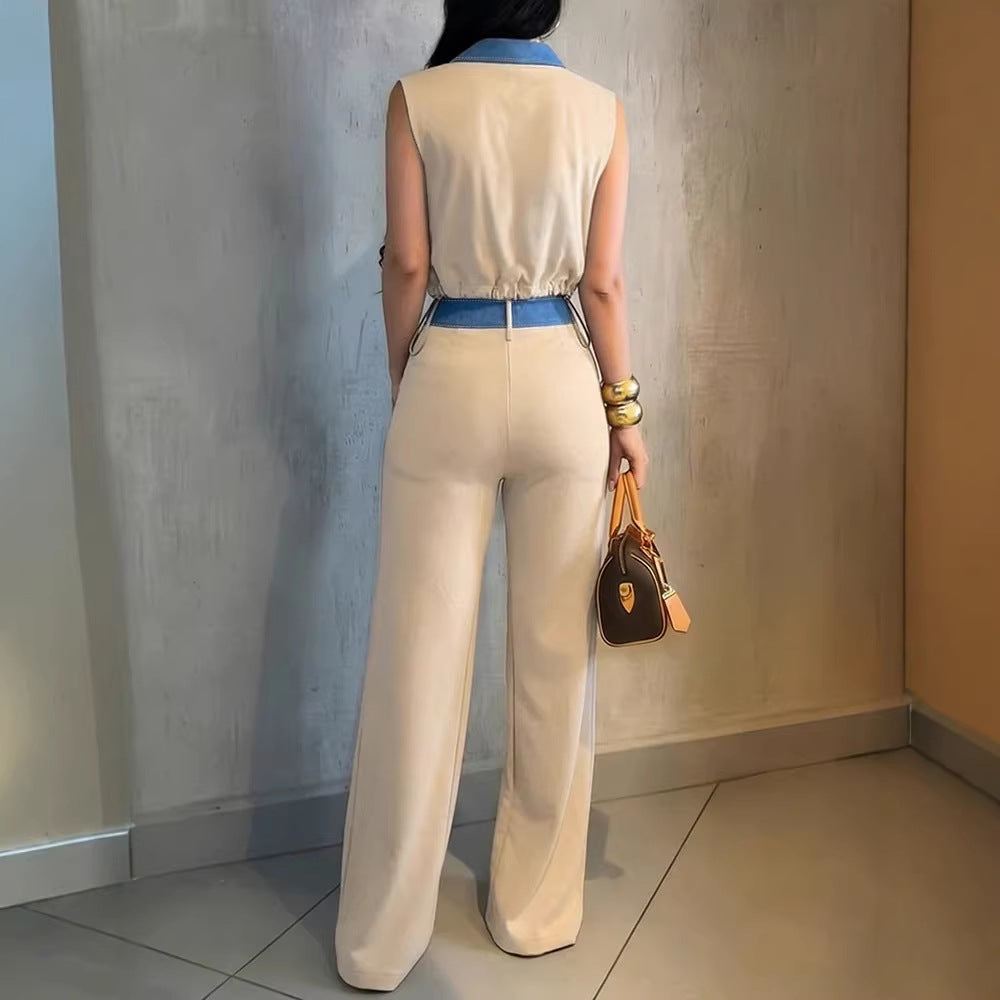 Damen Modischer Overall mit Denim-Design und Stylish-Bund EB