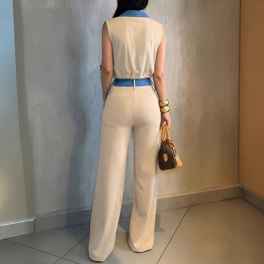 Damen Modischer Overall mit Denim-Design und Stylish-Bund EB