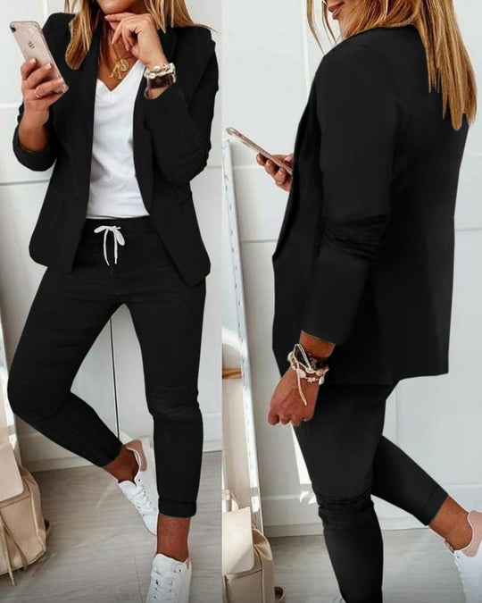 Damen nan zweiteiliges Blazer-Jogger-Set mit tailliertem Blazer und elastischer Bundhose EB