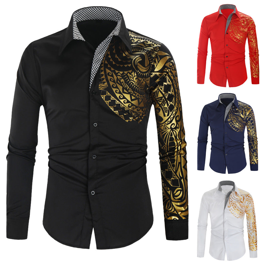 Herren Langarmhemd mit exotischem Druckdesign und Kontrastkragen EB
