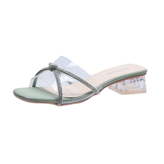 Damen elegante Sling-Sandalen mit transparenten Riemen und funkelndem Akzent EB