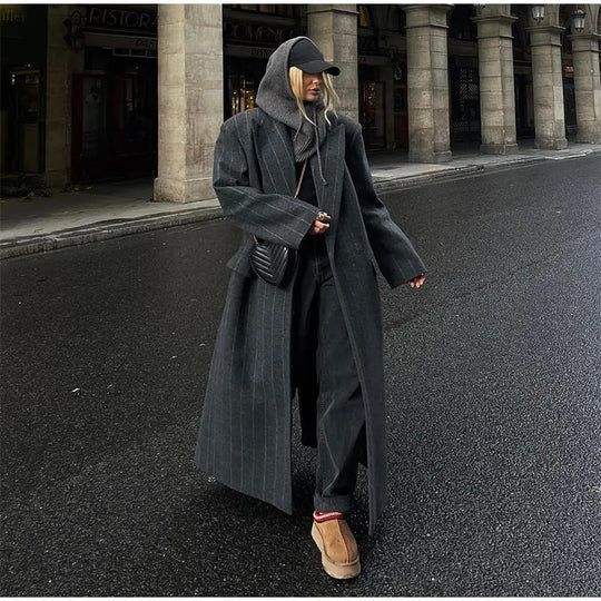 Damen Oversized Mantel mit Nadelstreifen EB