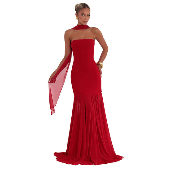 Damen Elegantes Abendkleid mit transparenten Drapierungen EB