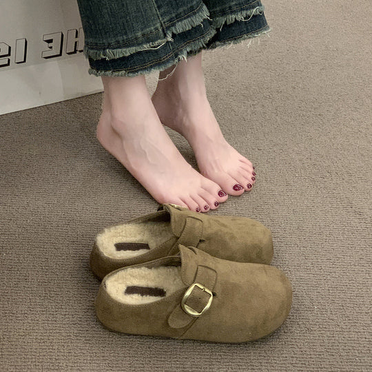 Damen Kuschelige Clogs aus hochwertigem Material mit modischem Schnallenverschluss EB