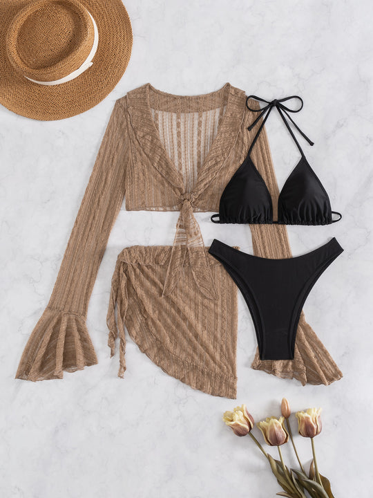 Damen Bikini-Set mit crop-top und lässigem Wickelrock EB