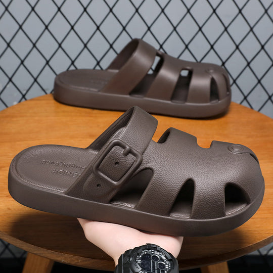Damen nan geschlossene Sandalen-Pantolette mit ergonomischem Fußbett, verstellbarer Schnalle und rutschfester EVA-Laufsohle EB