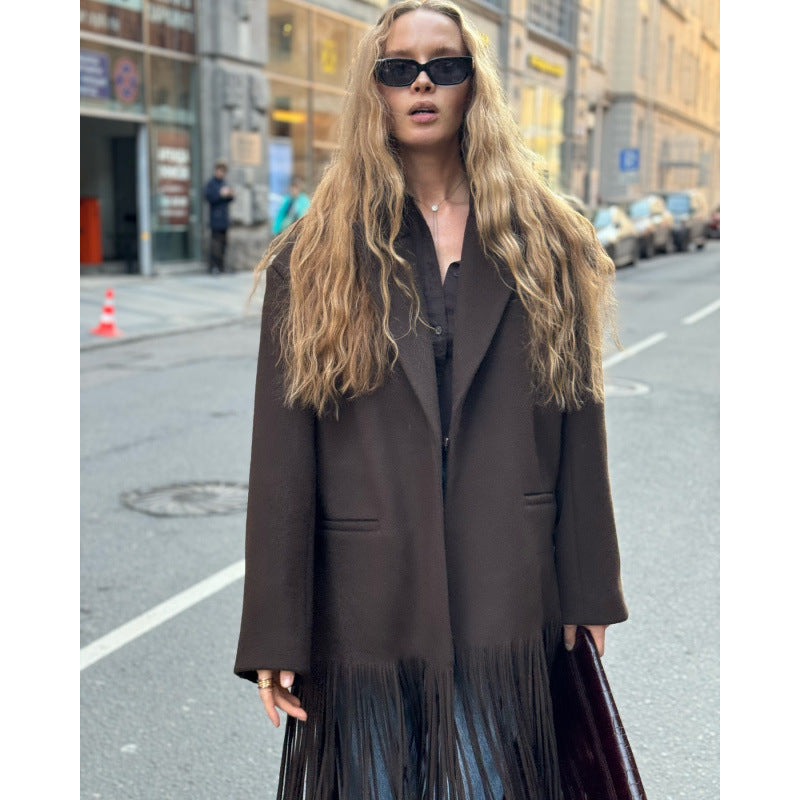 Damen Oversized Fransenjacke EB