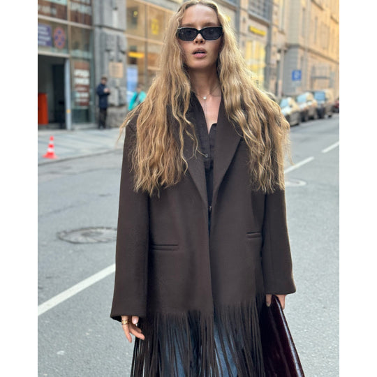 Damen Oversized Fransenjacke EB