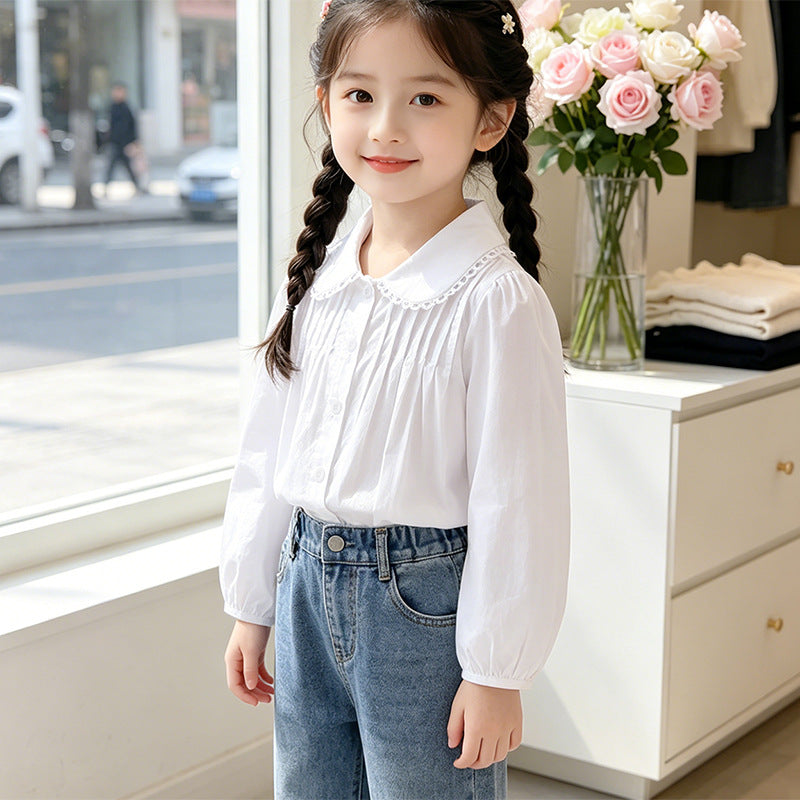 Mädchen Bluse mit Rüschendetails und elegantem Kragen EB
