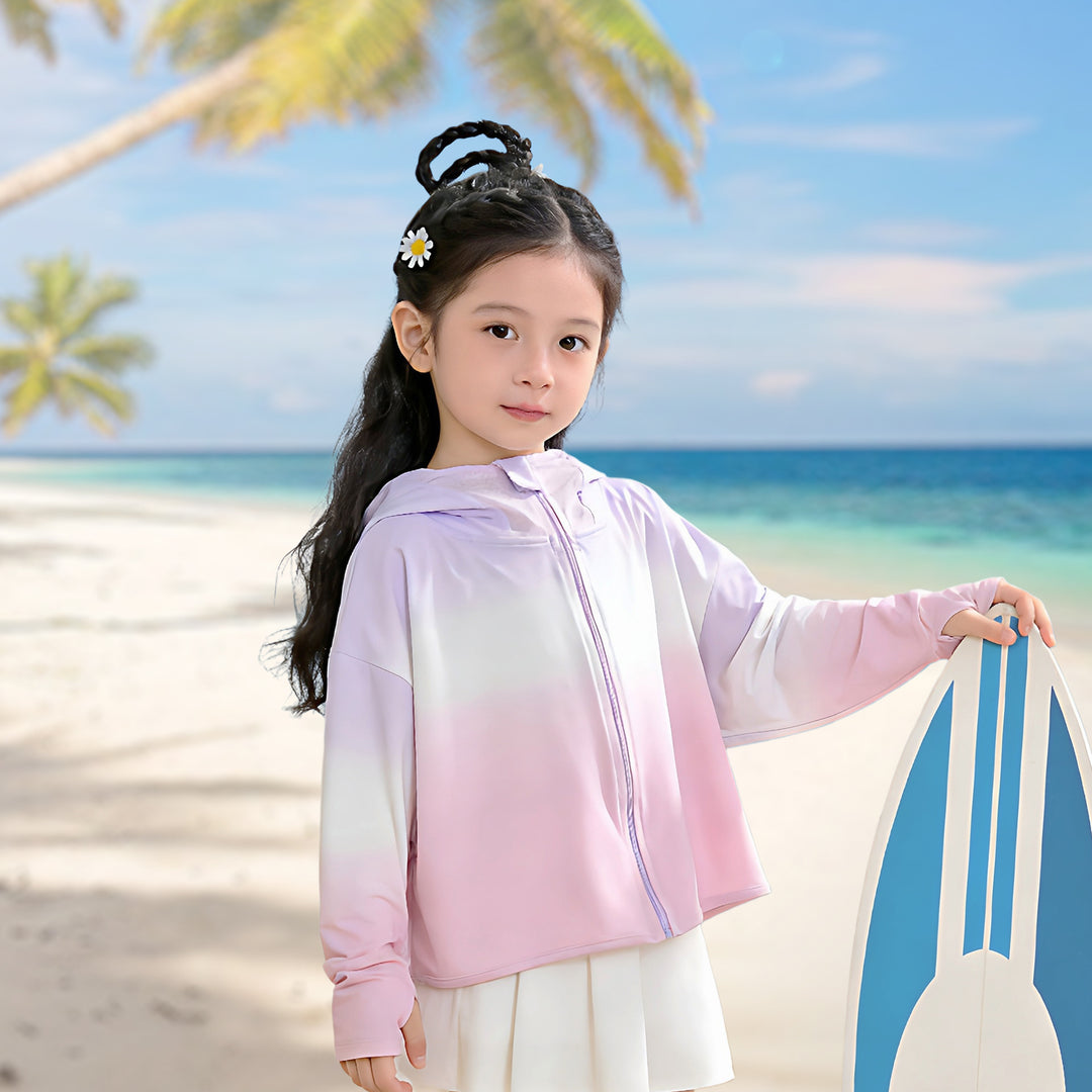 Unisex nan Kinder UV-Schutz-Sonnenjacke mit verlängerter Rückenpartie, Kapuze und Daumenlöchern  EB