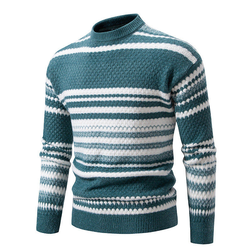 Herren gestreifter Strickpullover mit hohem Stehkragen und weicher Textur EB