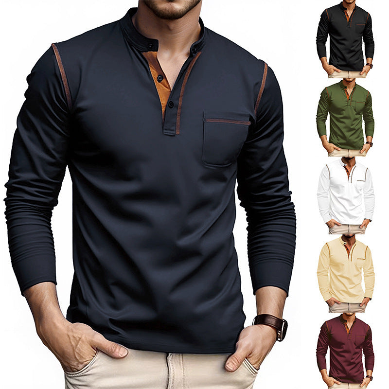 Herren Langarmshirt mit Knopfleiste und Brusttasche EB
