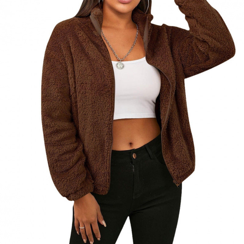 Damen Kuschelige Fleecejacke mit hohem Kragen und Reißverschluss EB