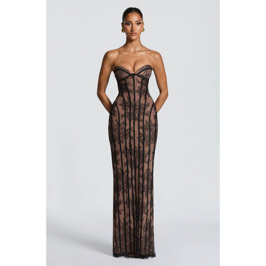 Damen Elegantes Abendkleid mit raffinierten Spitzenakzenten und corsagenähnlichem Oberteil EB