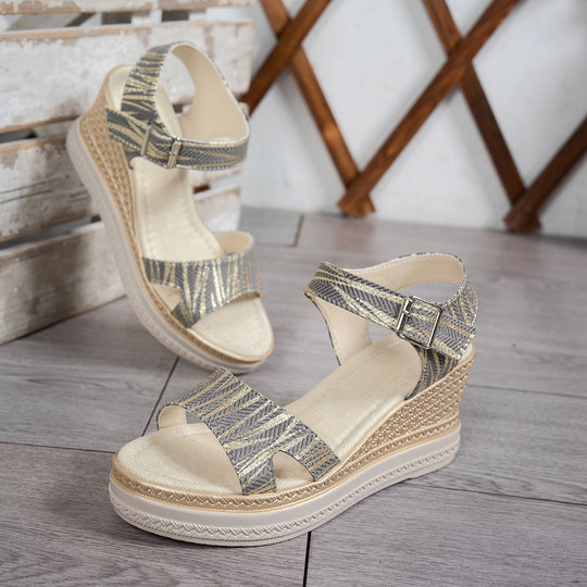 Damen Wedge-Sandalen mit raffinierten Riemen und verstellbarer Schnalle EB