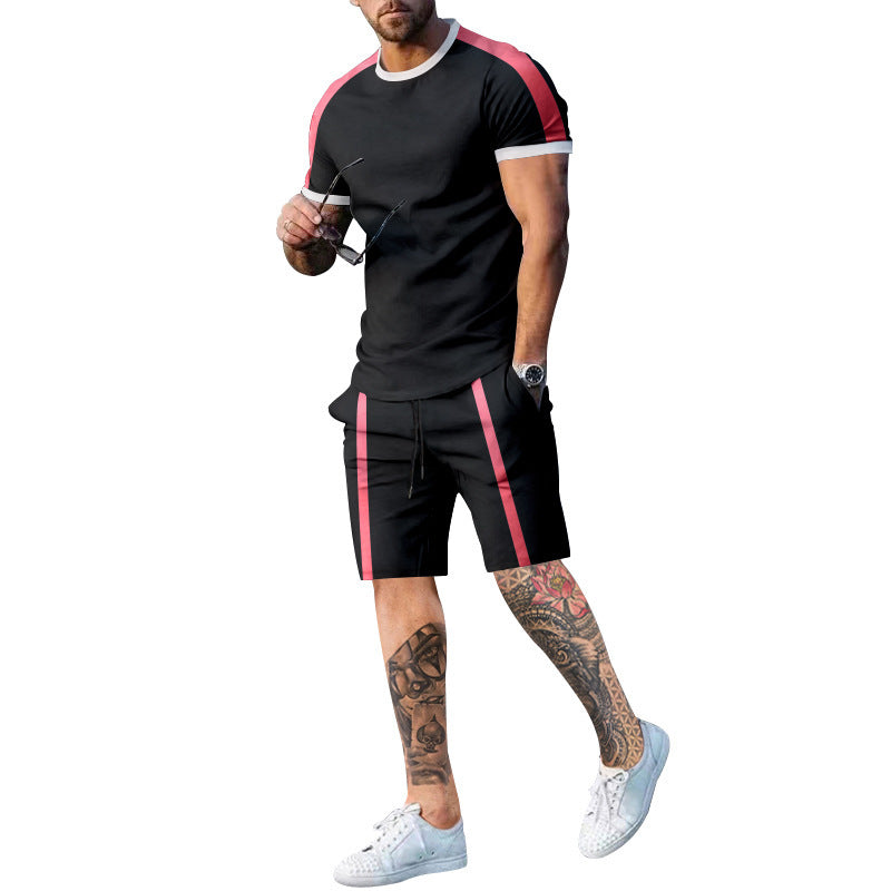 Herren Sportliches Kurzarm- und Shorts-Set mit Kontraststreifen EB