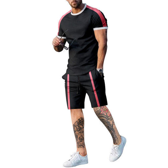 Herren Sportliches Kurzarm- und Shorts-Set mit Kontraststreifen EB