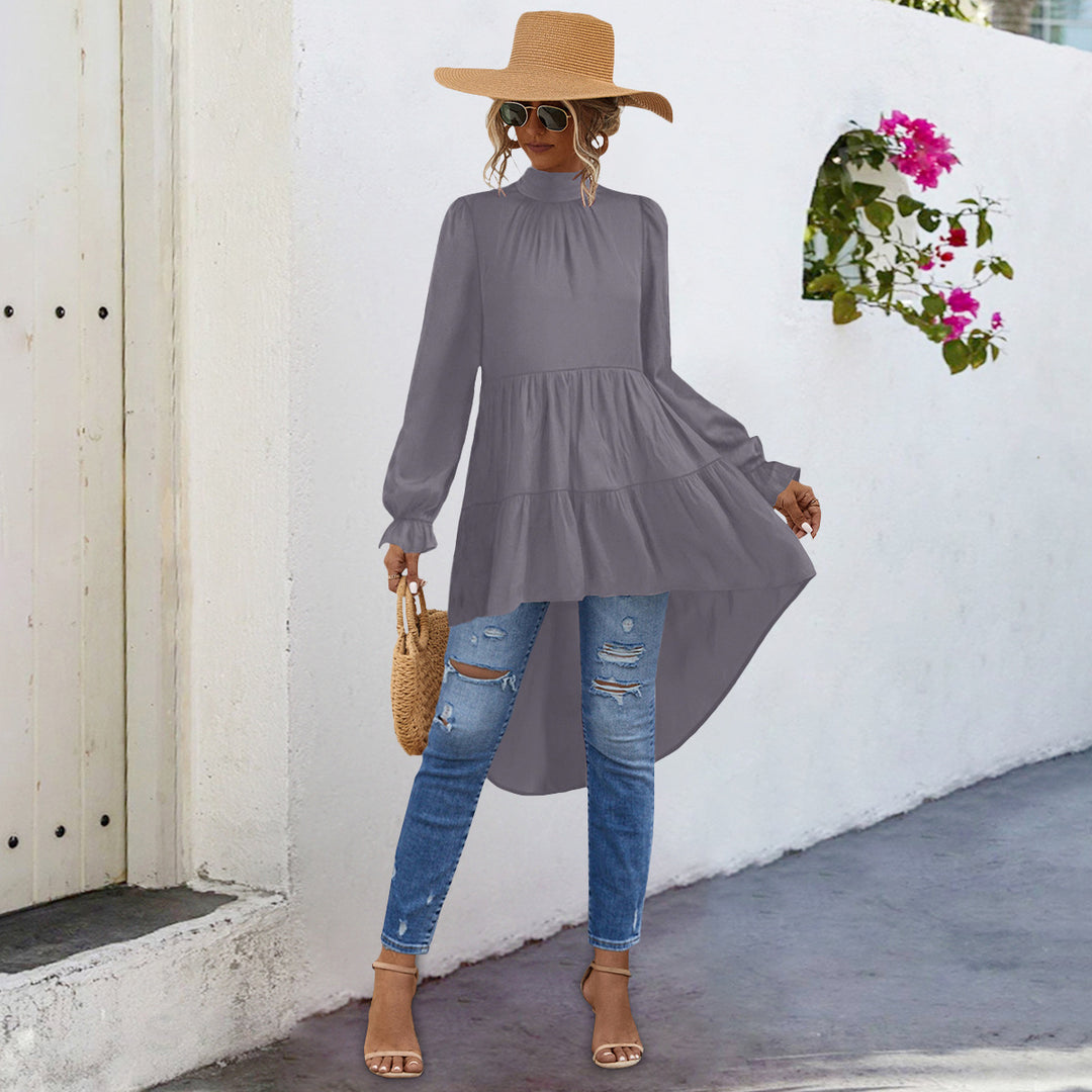 Damen Tunika mit gerafftem Design und asymmetrischem Saum EB