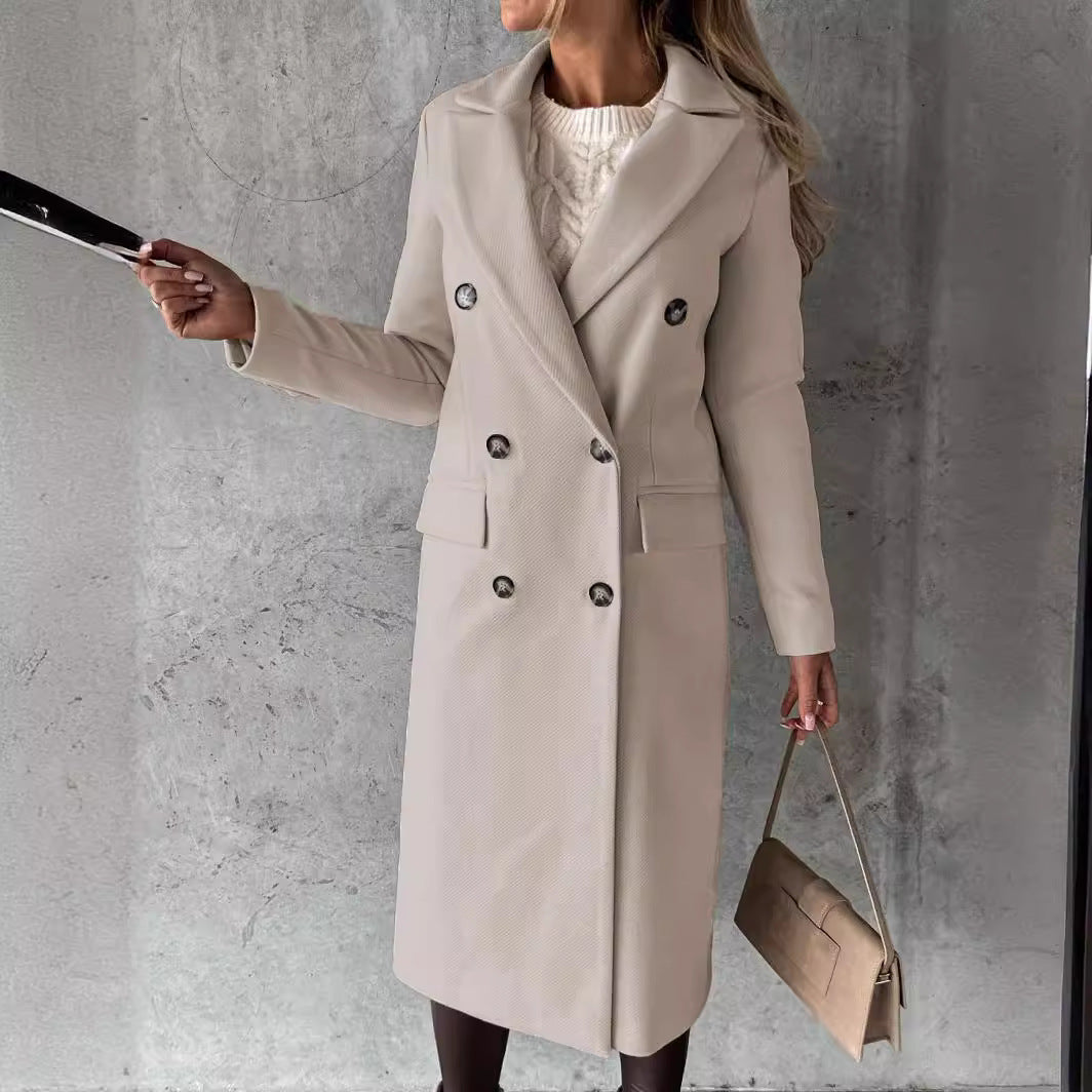 Damen Eleganter und zeitloser Trenchcoat mit doppelter Knopfleiste und praktischen Taschen EB