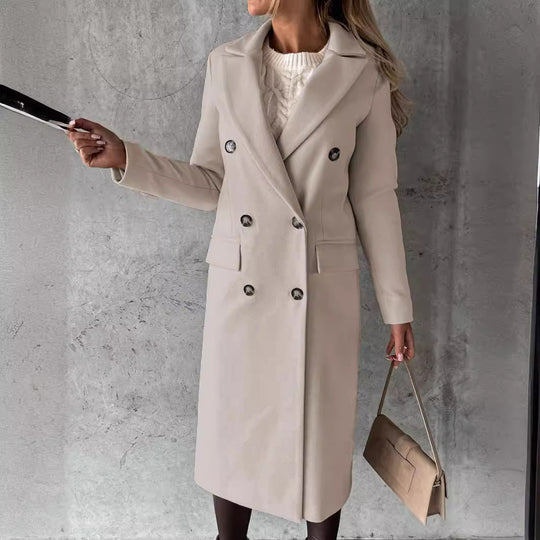 Damen Eleganter und zeitloser Trenchcoat mit doppelter Knopfleiste und praktischen Taschen EB