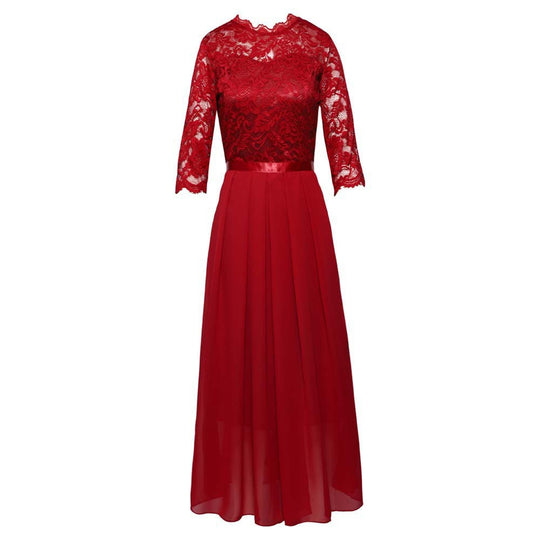 Damen Elegantes Maxikleid mit spitzen Ärmeln und feiner Chiffon-Optik EB