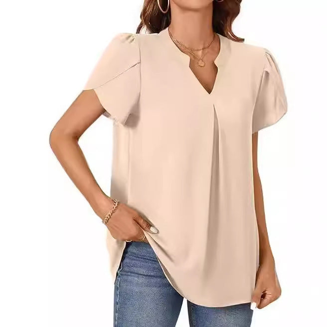 Damen Elegante Bluse mit V-Ausschnitt und Puffärmeln EB