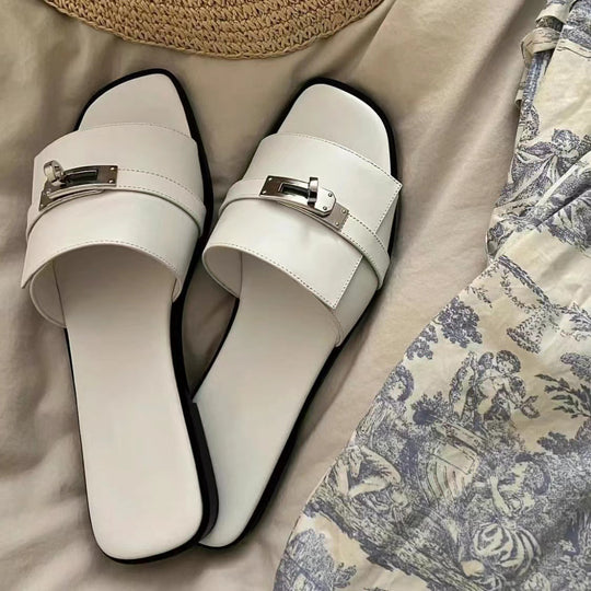 Damen Stylische Flache Sandalen mit modischem Schnallenakzent EB