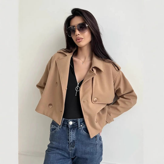 Damen Modische Kurzjacke mit doppelter Knopfleiste und lässigem Schnitt EB