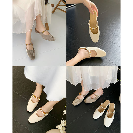 Damen elegante Mules mit komfortablem Riemen und schimmerndem Obermaterial EB