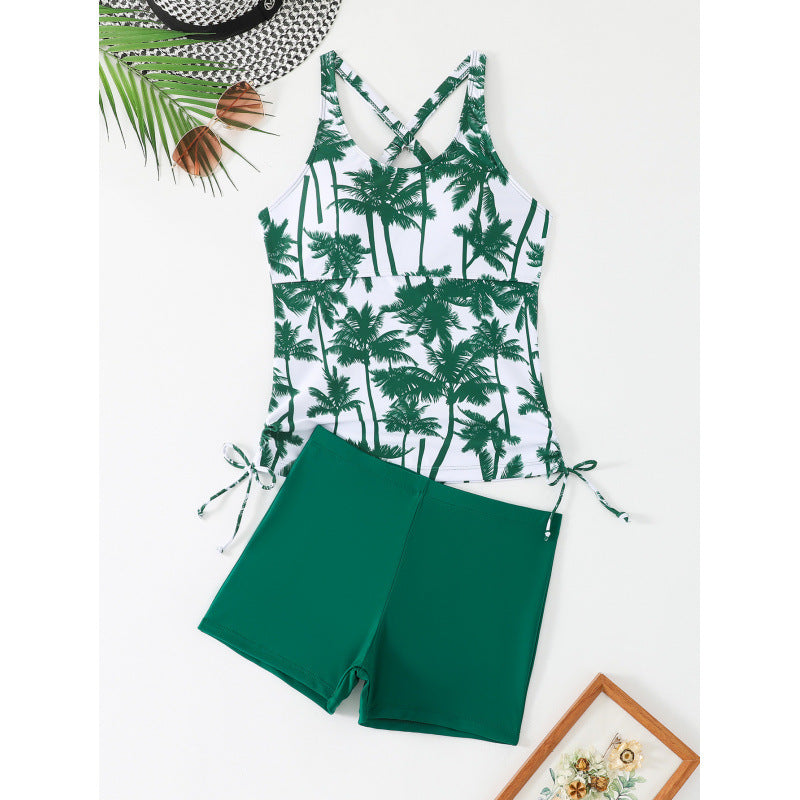 Damen Tankini-Set mit aufregendem Palmenmotiv und verstellbaren Schnüren EB