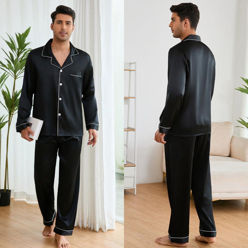 Herren Satin Schlafanzug-Set mit klassischem Kragen und eleganten Kontrastnähten EB