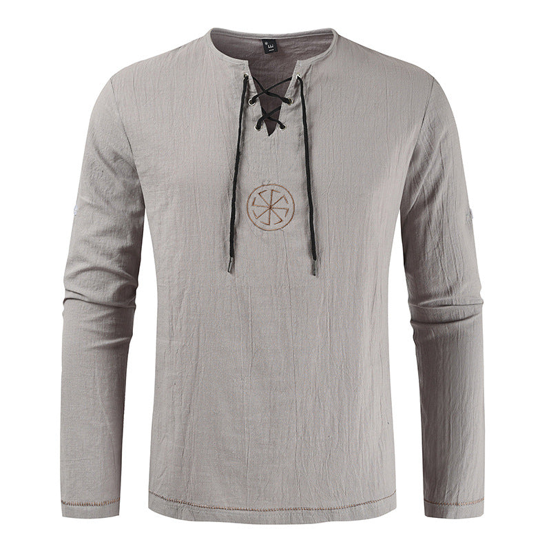 Herren lässiges Langarmshirt mit romantischem Schnürdesign EB