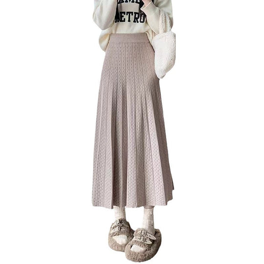 Damen Eleganter plissierter Maxirock mit hohem Bund und feiner Textur EB