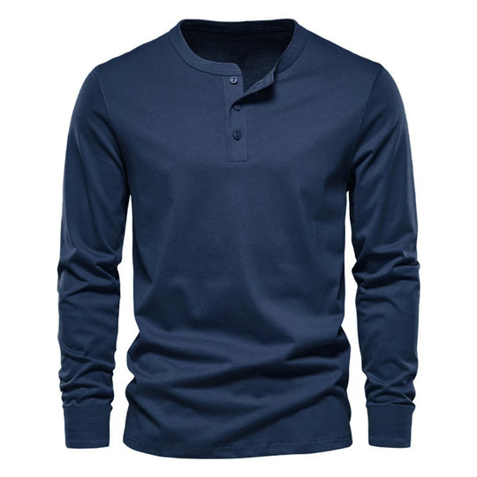 Herren lässiges Langarmshirt mit Knopfleiste und weichem Material EB