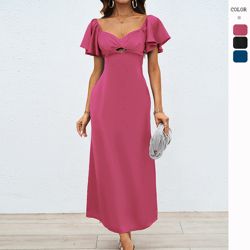 Damen Elegantes Off-Shoulder Maxikleid mit elastischem Rock und Rüschendetails EB