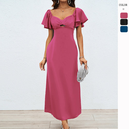 Damen Elegantes Off-Shoulder Maxikleid mit elastischem Rock und Rüschendetails EB