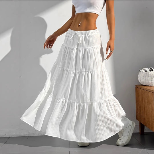 Damen Maxi-Rock mit lässigem Volant-Design und elastischem Bund EB