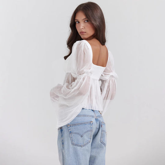 Damen Cropped Bluse mit Puffärmeln EB