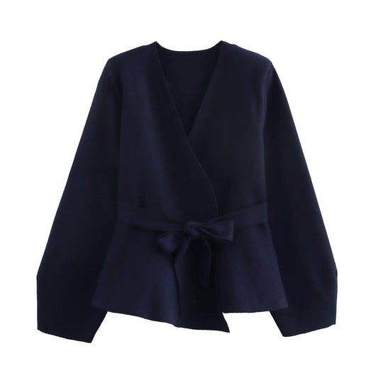 Damen Wickeljacke mit eleganter Taillierung und Bogenmotiv EB